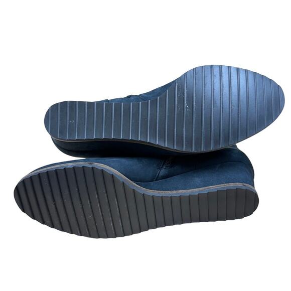 Linea Paolo NWOB Yuri Ankle Wedge Bootie Navy Blue Suede Size 6M Side Zip - Picture 6 of 8